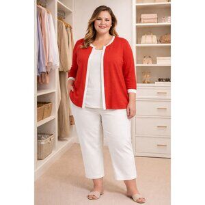 Women's Evie Red Cardigan 2X Open Front & George Pants 20W Set *Pluse Size* Q02a